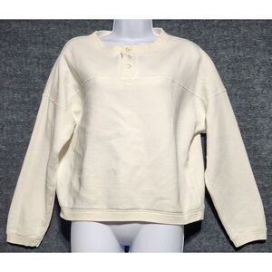 women's LISA SAYS GAH crewneck‎ Sweatshirt ivory/cream Pullover fleece sz Medium